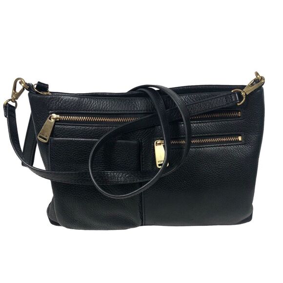 Fossil Purse Womens S Black Pebble Leather Gold Zipper Crossbody Vintage Classic - Picture 11 of 15